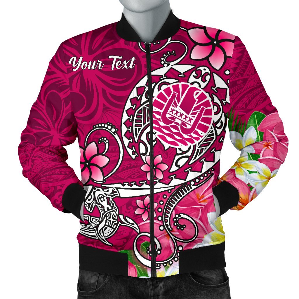 Tahiti Custom Personalised Men's Bomber Jacket - Turtle Plumeria (Pink) Pink - Polynesian Pride