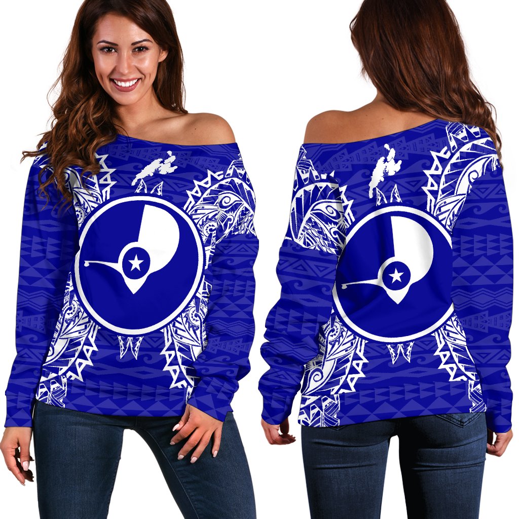 Yap Polynesian Shoulder Sweater Map Blue Blue - Polynesian Pride