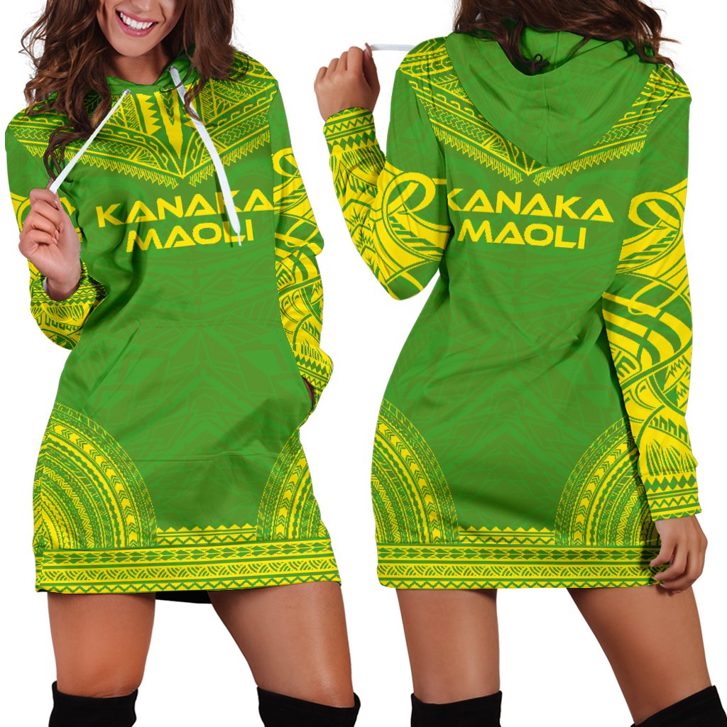 Kanaka Maoli Women's Hoodie Dress - Polynesian Flag Chief Green - Polynesian Pride