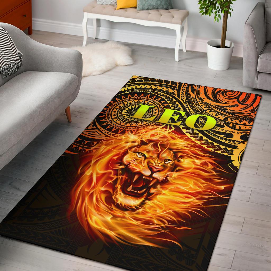 Sun In Leo Zodiac Area Rug Polynesian Tattoo Unique Vibes Art - Polynesian Pride