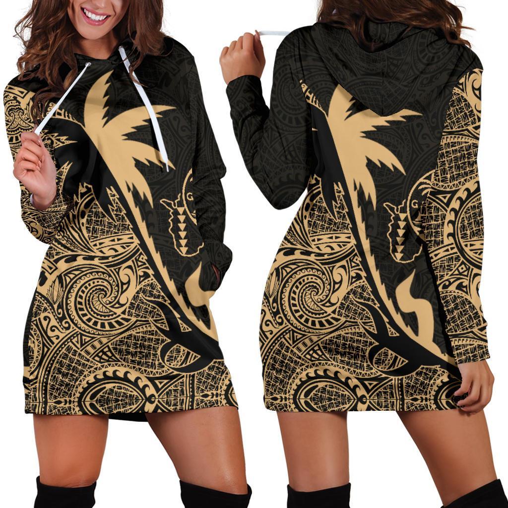 Guam Hoodie Dress - Guam Flag Coconut Tree Gold K4 Gold - Polynesian Pride