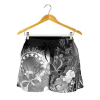 Cook Islands Women's Shorts - Humpback Whale with Tropical Flowers (White) - Polynesian Pride