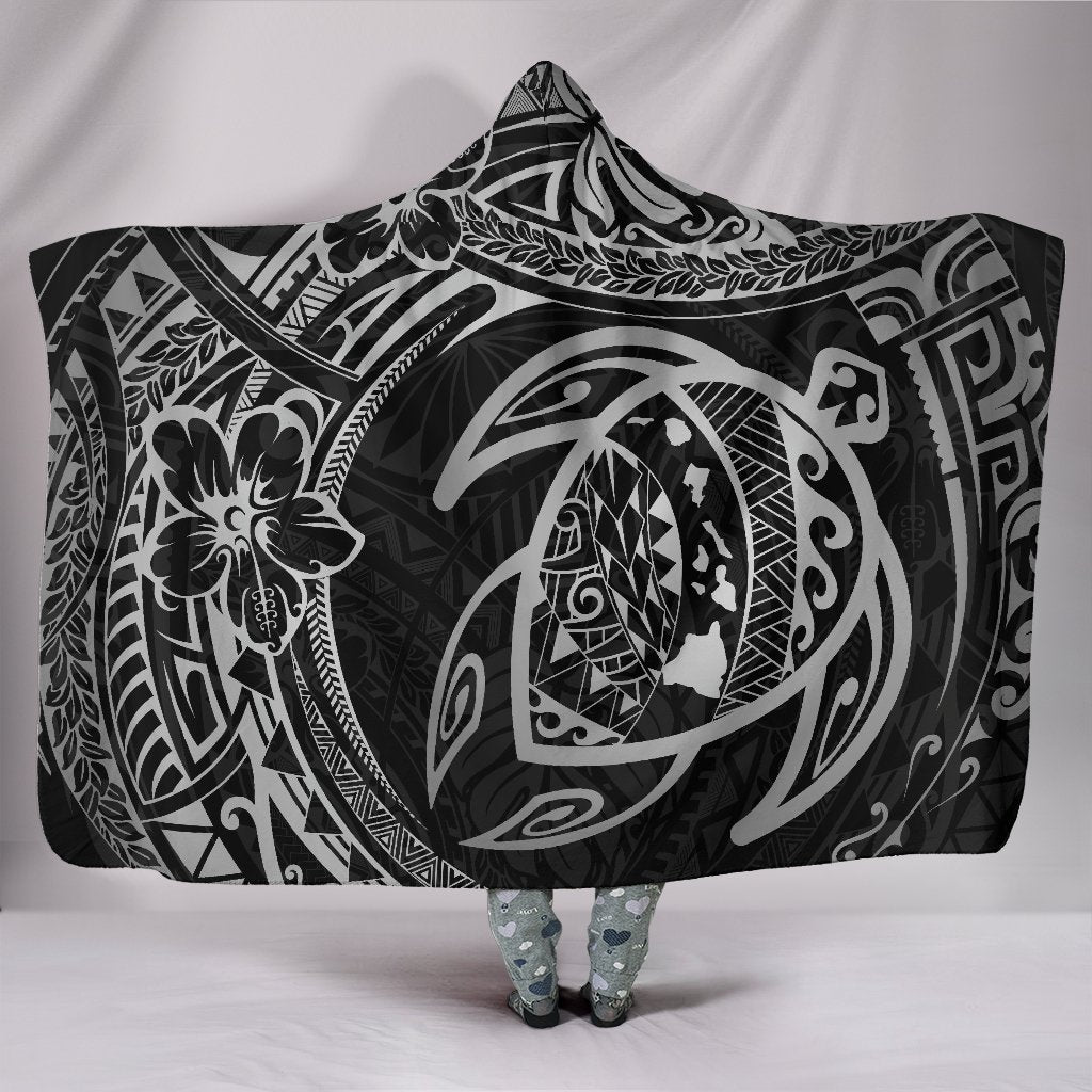 Hawaii Turtle Polynesian Gray Hooded Blanket Hooded Blanket Gray - Polynesian Pride