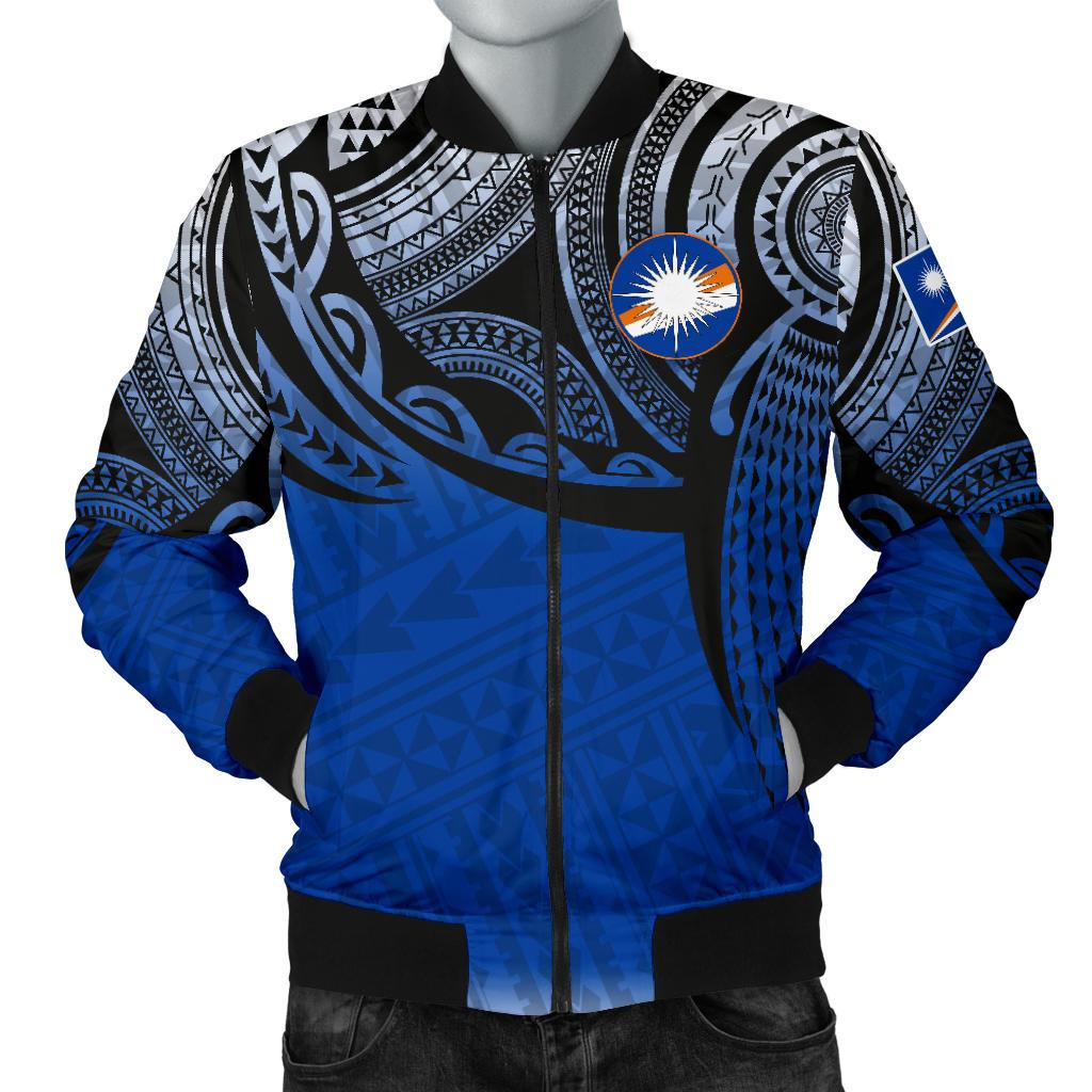 Marshall Islands Polynesian Men's Bomber Jacket - Tattoo Pattern Blue - Polynesian Pride