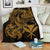 Polynesian Hawaii All Over Premium Blanket - Kanaka Maoli Gold Turtle White - Polynesian Pride