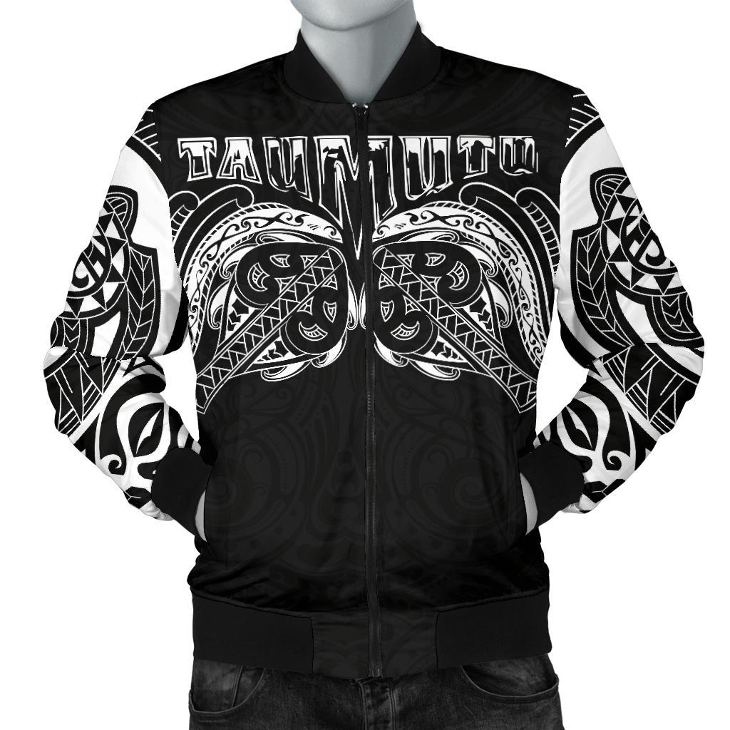 New Zealand Men's Bomber Jacket, Maori Taumutu Tattoo Black - Polynesian Pride