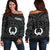 Pohnpei Women's Off Shoulder Sweater - Pohnpei Seal With Polynesian Tattoo Style ( Black) - Polynesian Pride