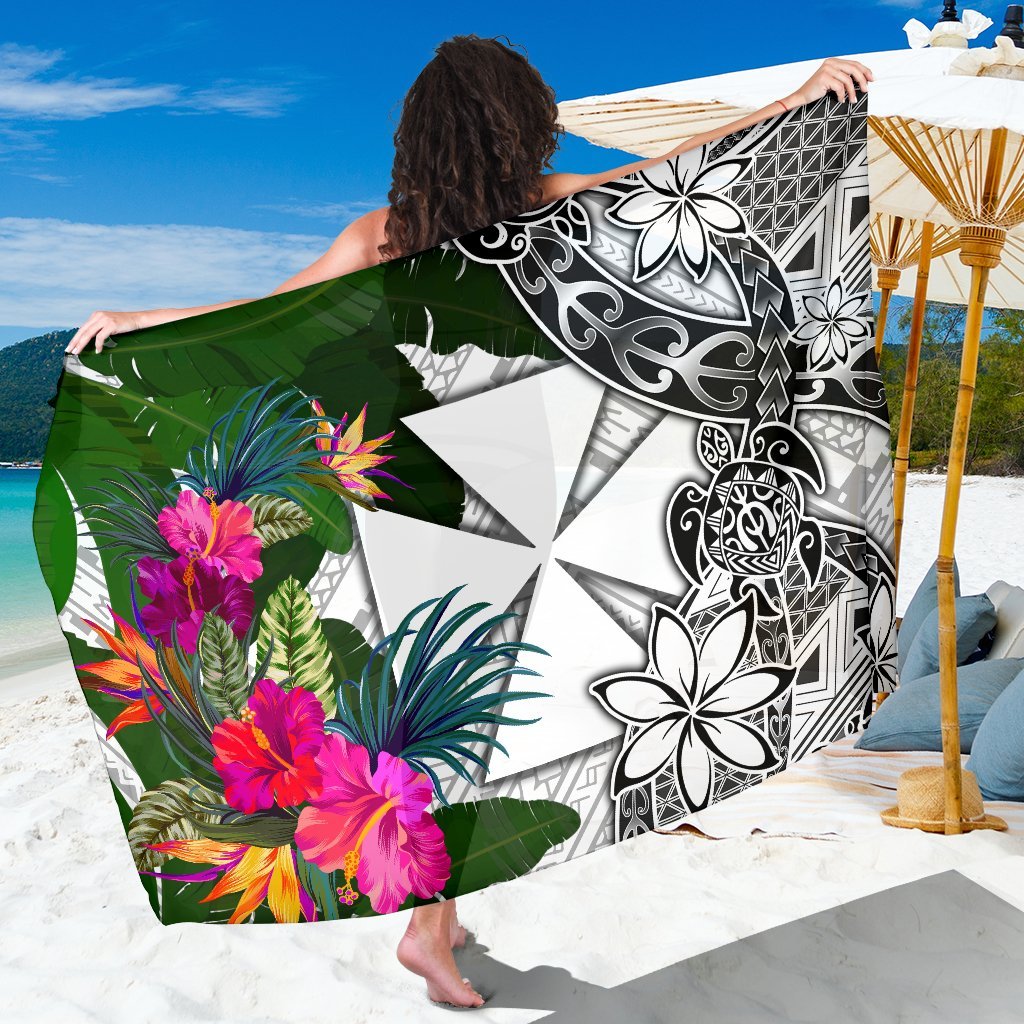 Wallis And Futuna Sarong White - Turtle Plumeria Banana Leaf Sarong One Size White - Polynesian Pride