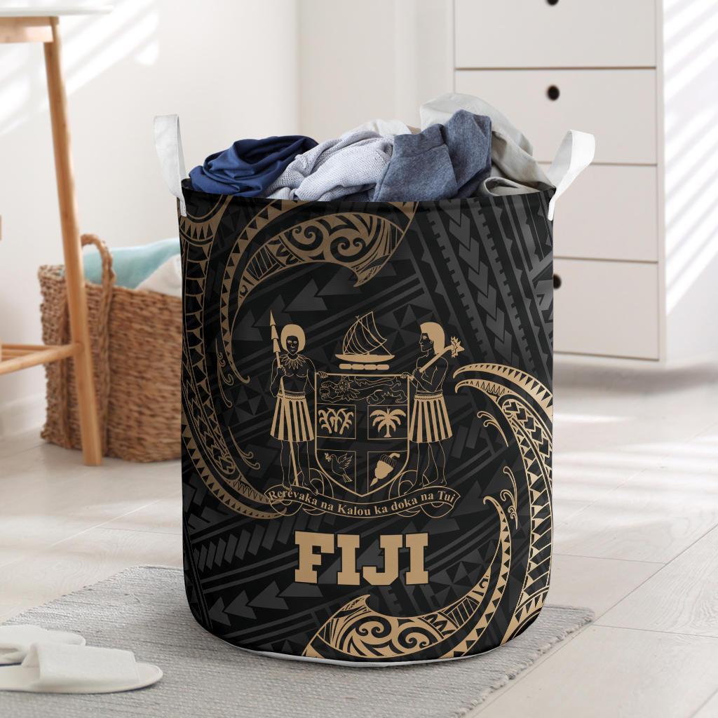 Fiji Polynesian Laundry Basket - Gold Tribal Wave One Style One Size Black - Polynesian Pride