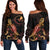 Yap Polynesian Women's Off Shoulder Sweater - Turtle With Blooming Hibiscus Gold Gold - Polynesian Pride