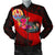 Tahiti Men's Bomber Jacket - Polynesian Hook And Hibiscus (Red) Red - Polynesian Pride