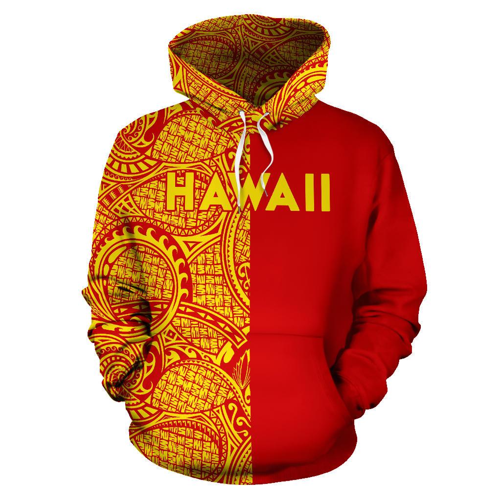 Hawaii Kanaka Polynesian Hoodie The Half Yellow and Red - Polynesian Pride