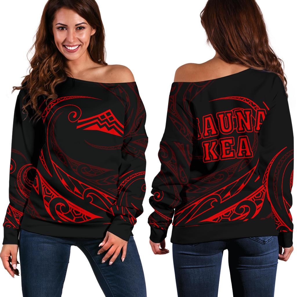Hawaiian Mauna Kea Polynesian Women's Off Shoulder Sweater - Red - Frida Style Red - Polynesian Pride