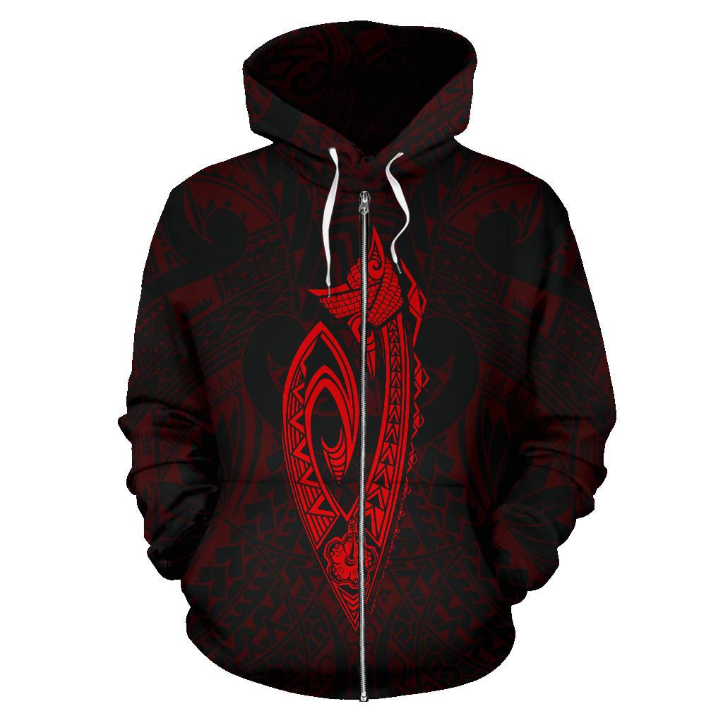 Polynesian Fish Hook Kanaka Map of Hawaii Zip Hoodie Red - Polynesian Pride
