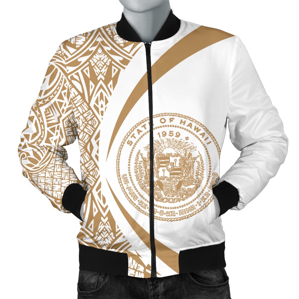 Hawaii Coat Of Arm Polynesian Men's Bomber Jacket - Circle Style 05 White - Polynesian Pride