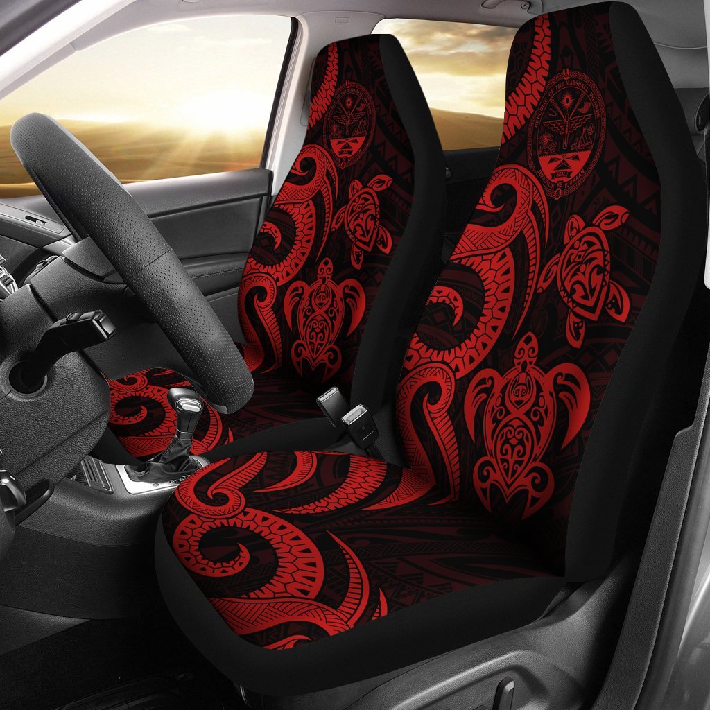 Marshall Islands Car Seat Covers - Red Tentacle Turtle Crest Universal Fit Red - Polynesian Pride