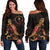 Chuuk Polynesian Women's Off Shoulder Sweater - Turtle With Blooming Hibiscus Gold Gold - Polynesian Pride