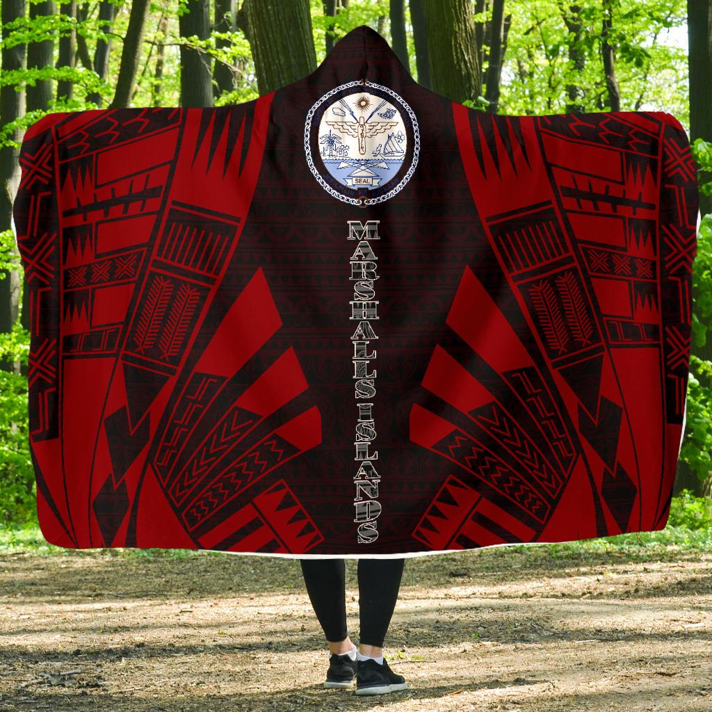 Marshall Islands Hooded Blanket - Polynesian Tattoo Red Hooded Blanket Red - Polynesian Pride