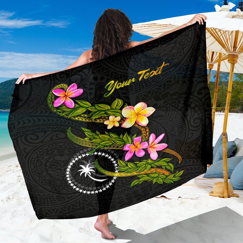 Chuuk Polynesian Custom Personalised Sarong - Plumeria Tribal Women One Size Black - Polynesian Pride