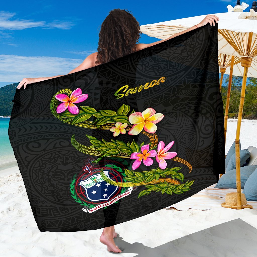 Samoa Polynesian Sarong - Plumeria Tribal Women One Size Black - Polynesian Pride