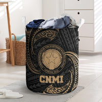 Northern Mariana Islands Polynesian Laundry Basket - Gold Tribal Wave One Style One Size Black - Polynesian Pride