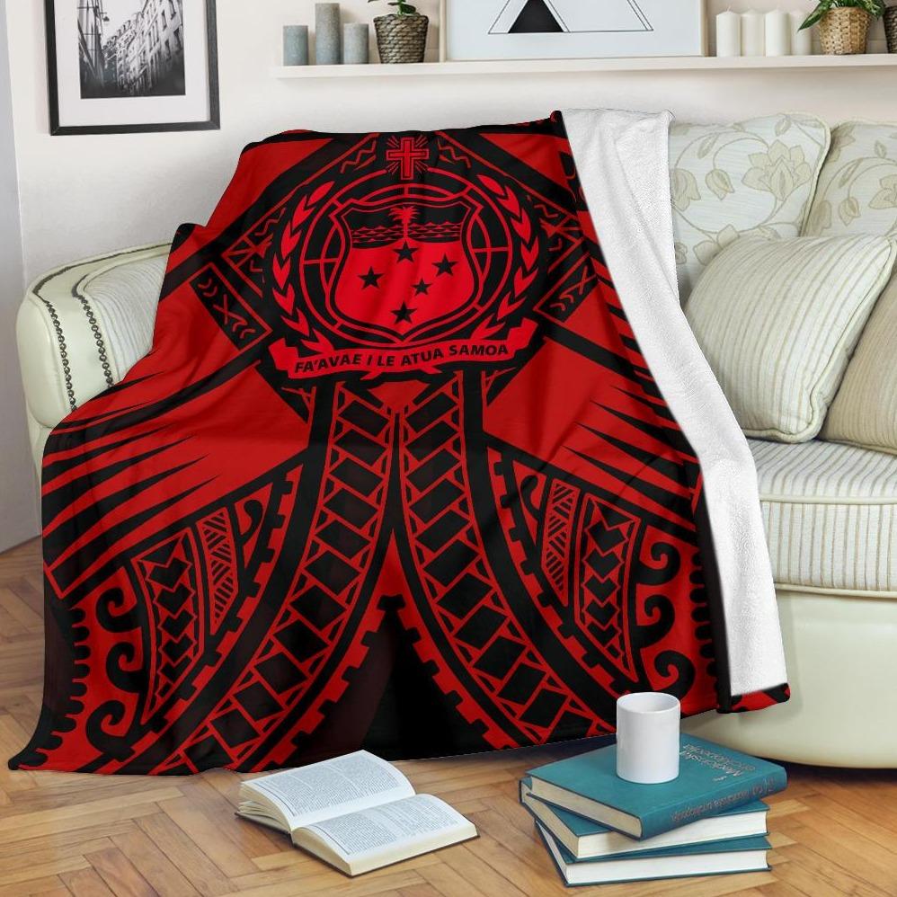 Samoa Polynesian Premium Blanket - Samoa Red Seal with Polynesian Tattoo White - Polynesian Pride