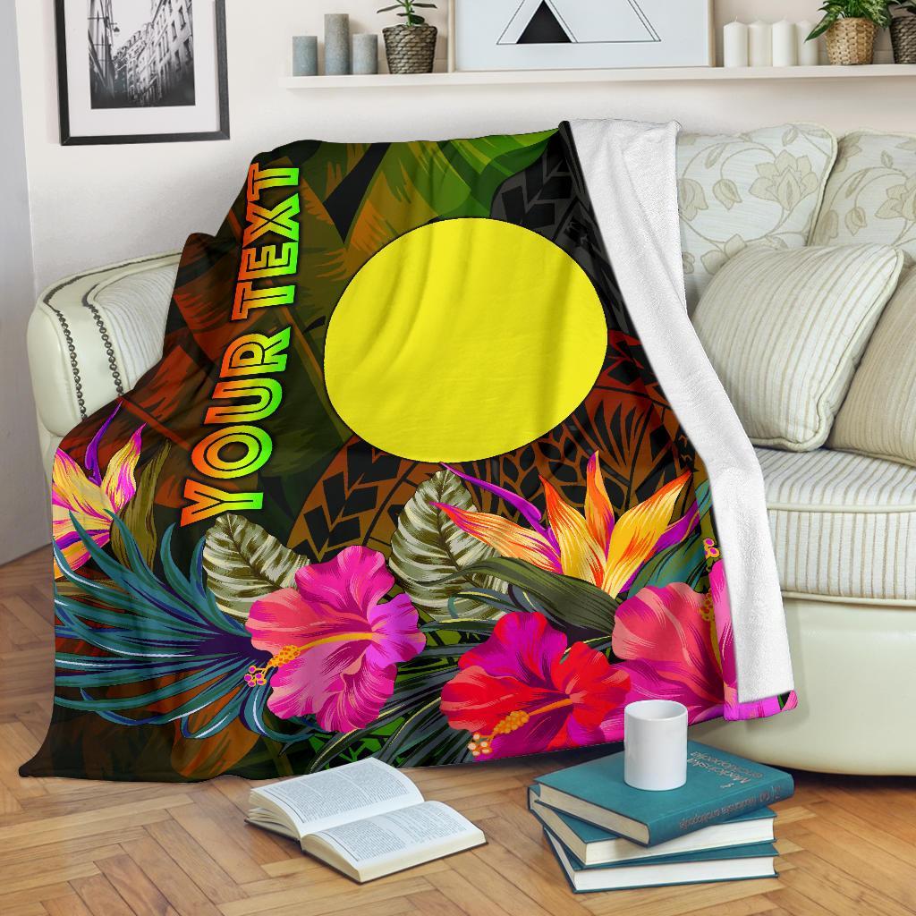 Palau Polynesian Personalised Premium Blanket - Hibiscus and Banana Leaves White - Polynesian Pride