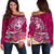 Tonga Custom Personalised Women's Off Shoulder Sweater - Turtle Plumeria (Pink) - Polynesian Pride