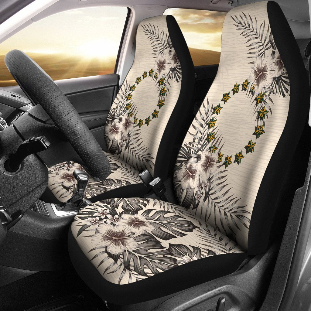 Cook Islands Car Seat Covers - The Beige Hibiscus (Set Of Two) Universal Fit Black - Polynesian Pride