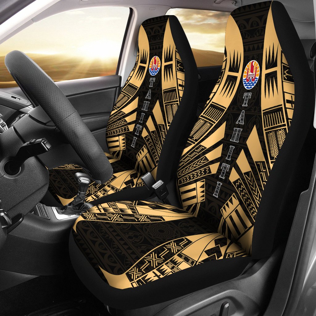 Tahiti Car Seat Covers - Tahiti Flag Polynesian Tattoo Gold Universal Fit Gold - Polynesian Pride