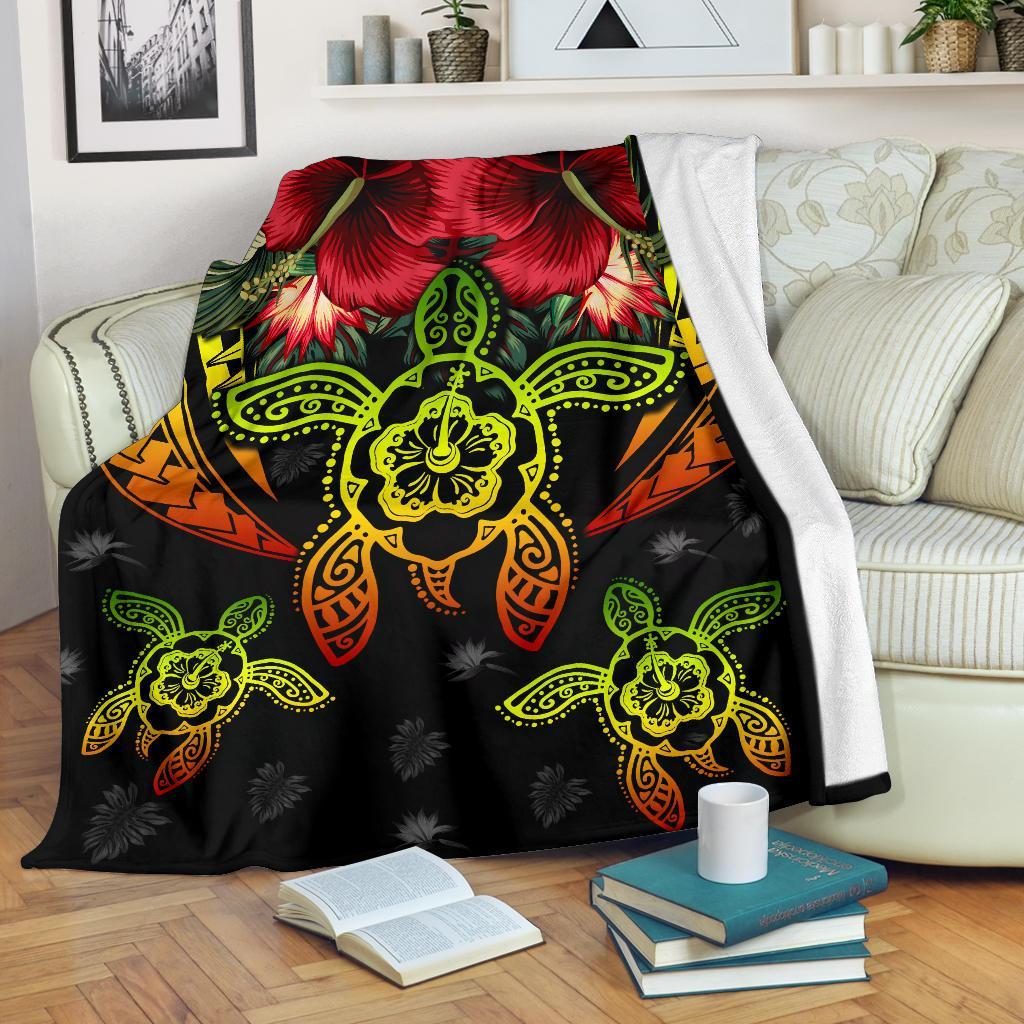 Hawaii Turtle Tropical Polynesian Premium Blanket - Iris Style - AH White - Polynesian Pride