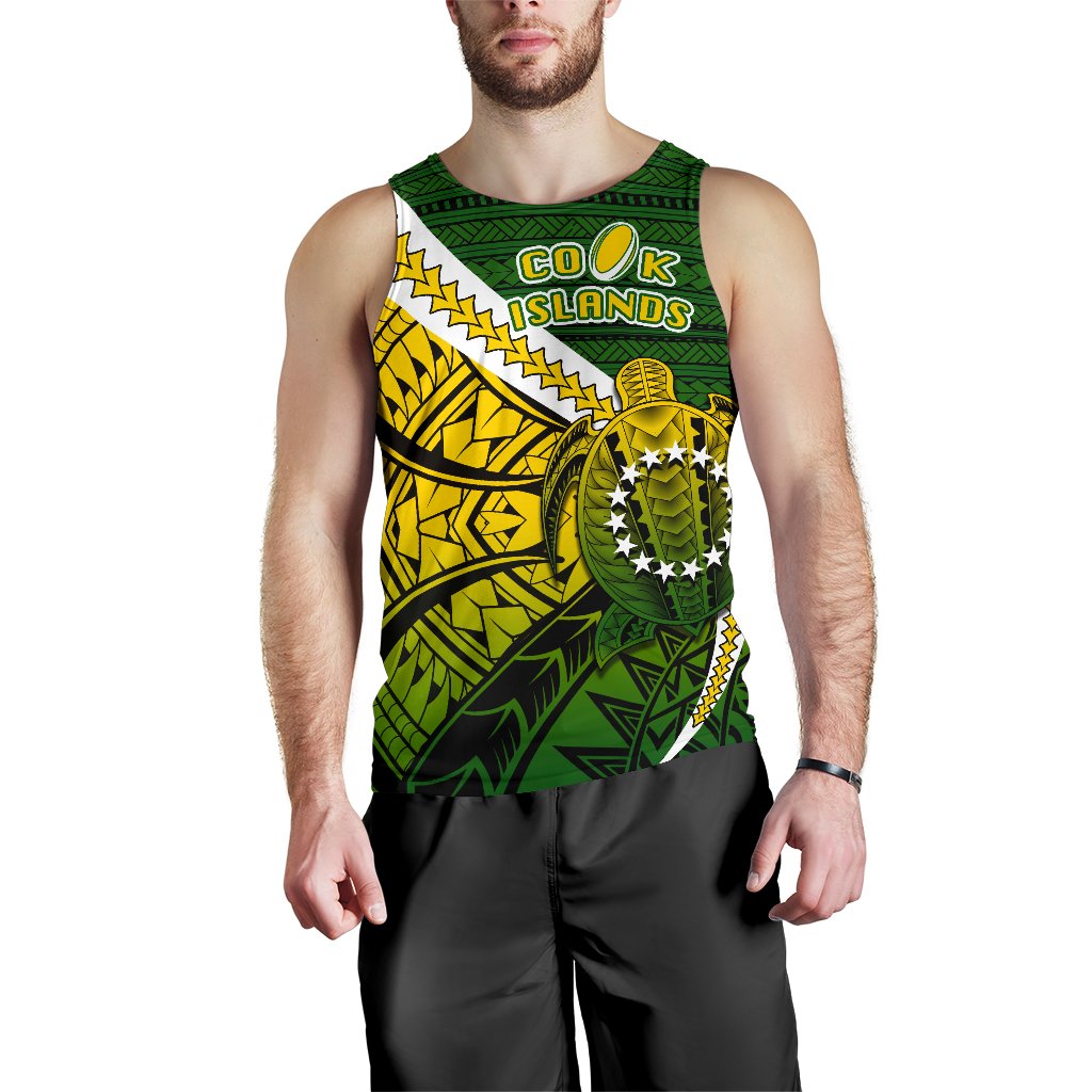 Cook Islands Men Tank Top Style Turtle Rugby Green - Polynesian Pride