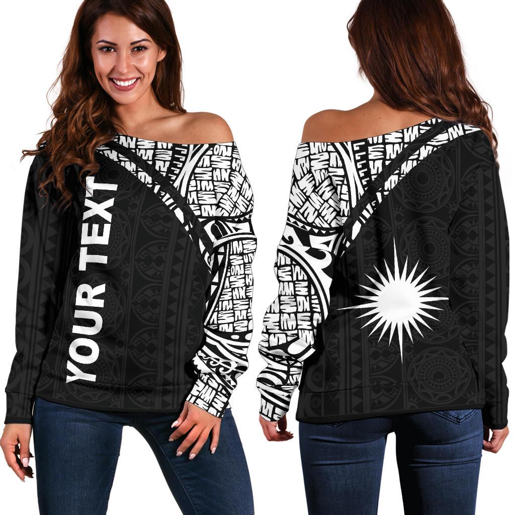 Marshall Islands Custom Personalised Women's Off Shoulder Sweater - Curve Style Black - Polynesian Pride