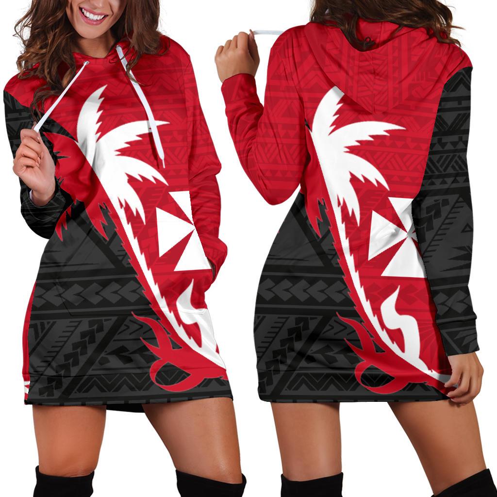 Wallis and Futuna Hoodie Dress - Wallis and Futuna Coat Of Arms Coconut Tree Black - Polynesian Pride