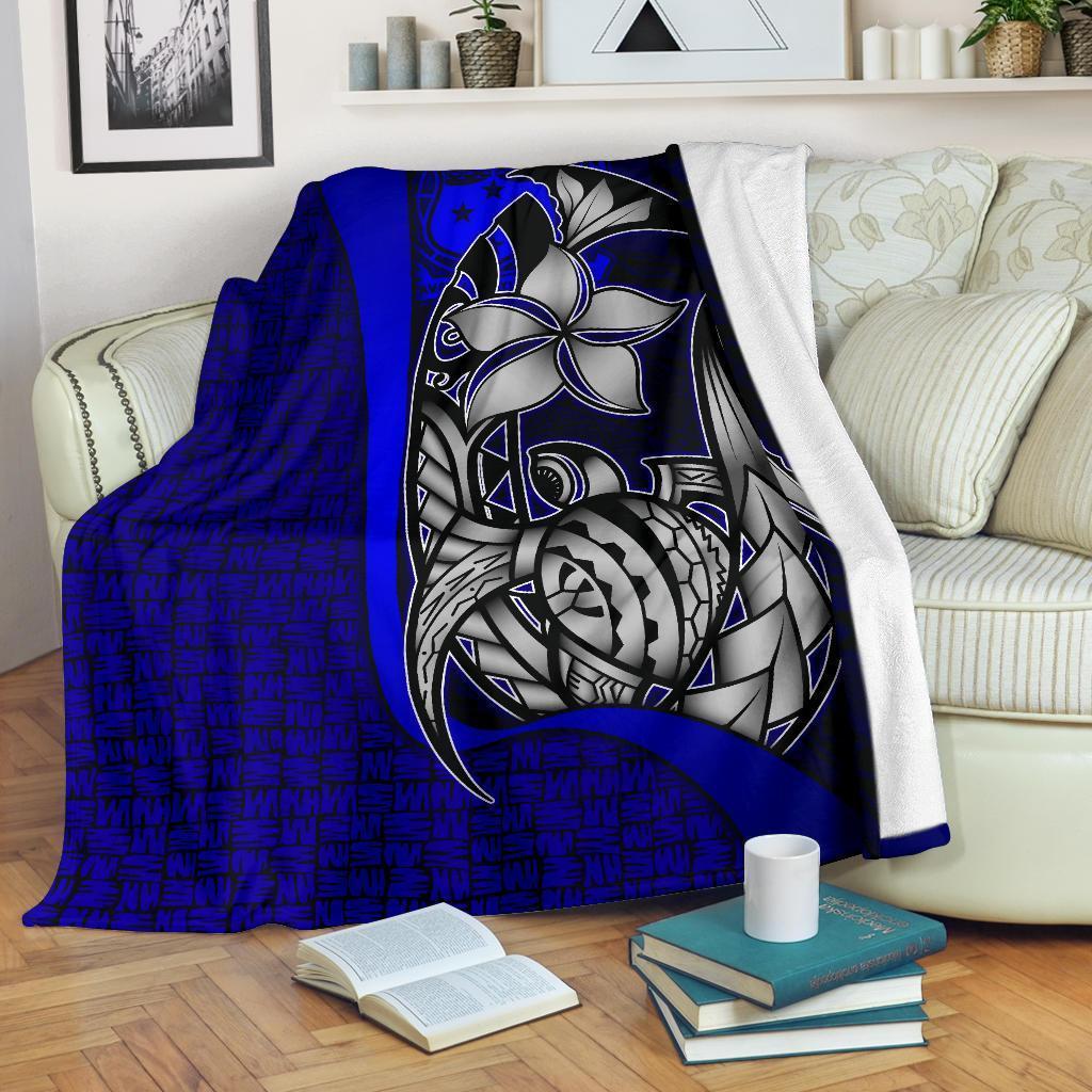 Samoa Polynesian Premium Blanket Blue - Turtle With Hook White - Polynesian Pride