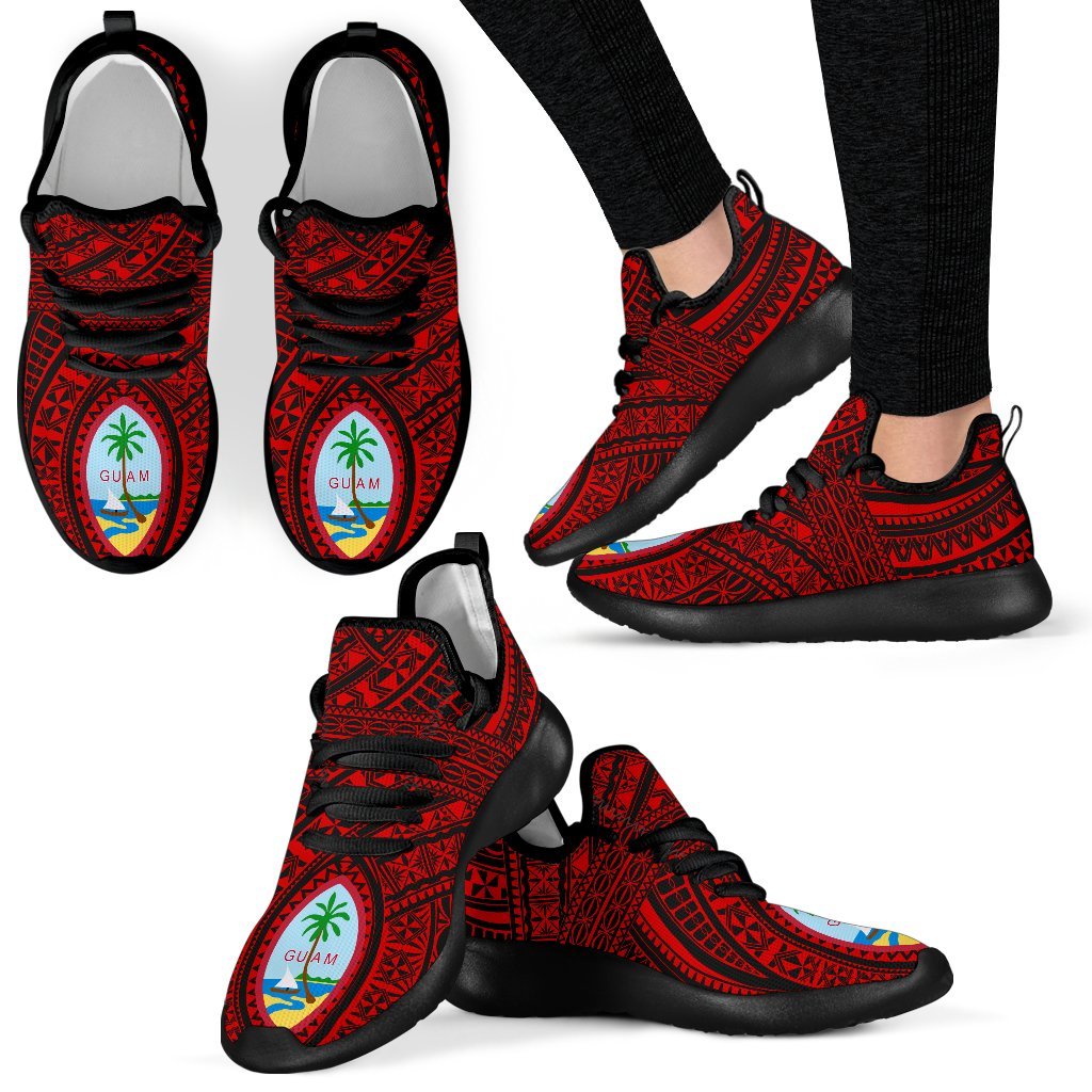 Guam Polynesian Tattoo Mesh Knit Sneakers Red - Polynesian Pride