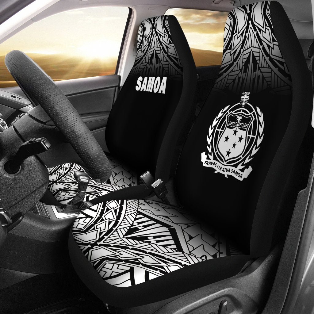 Samoa Car Seat Covers - Samoa Coat Of Arms Polynesian Tattoo Fog Black Universal Fit Black - Polynesian Pride