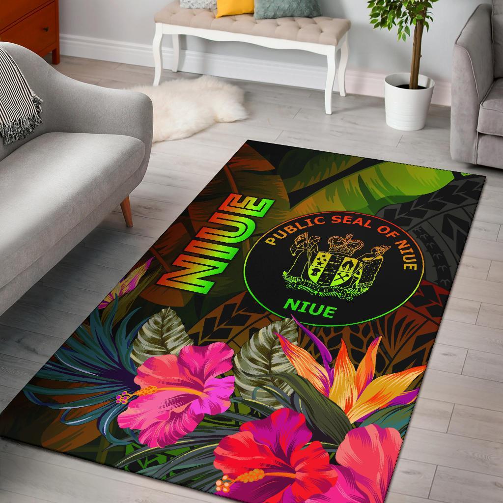 Niue Polynesian Area Rug - Hibiscus and Banana Leaves Reggae - Polynesian Pride