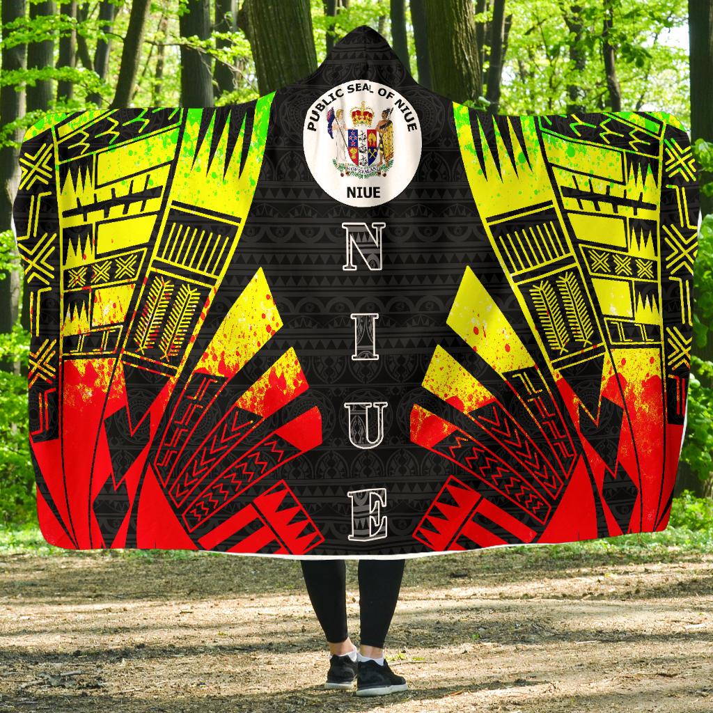 Niue Hooded Blanket - Polynesian Tattoo Reggae Hooded Blanket Reggae - Polynesian Pride