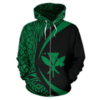 Kanaka Hawaii Map Green Polynesian Zip up Hoodie Circle Style - Polynesian Pride