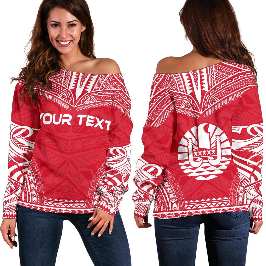 Tahiti Polynesian Chief Custom Personalised Women's Off Shoulder Sweater - Flag Version Red - Polynesian Pride