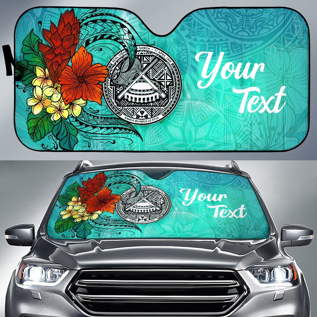 American Samoa Auto Sun Shade - Tropical Flowers Style Auto Sun Shade - American Samoa Universal Fit Green - Polynesian Pride