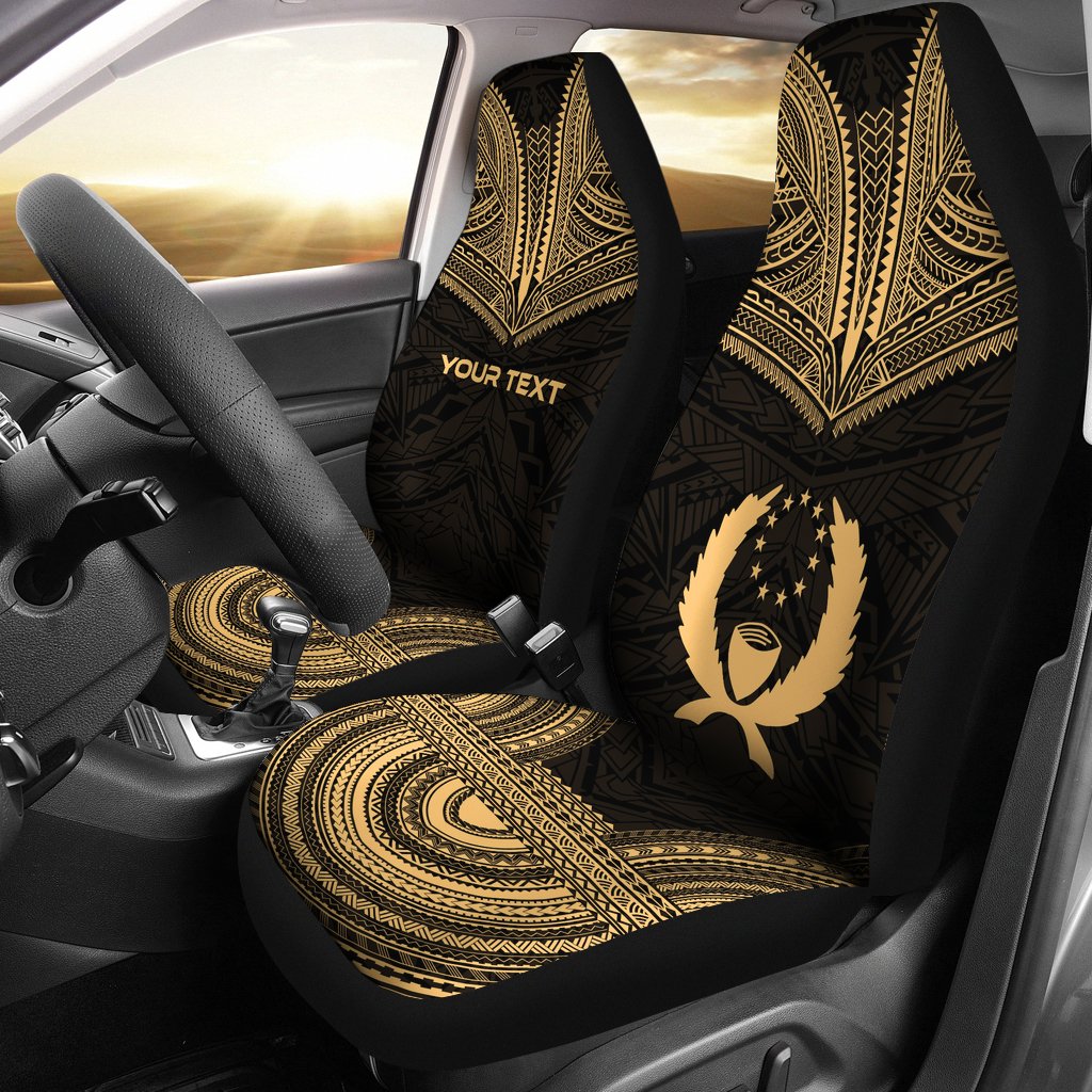 Pohnpei Custom Personalised Car Seat Cover - Pohnpei Flag Polynesian Chief Tattoo Gold Version Universal Fit Gold - Polynesian Pride