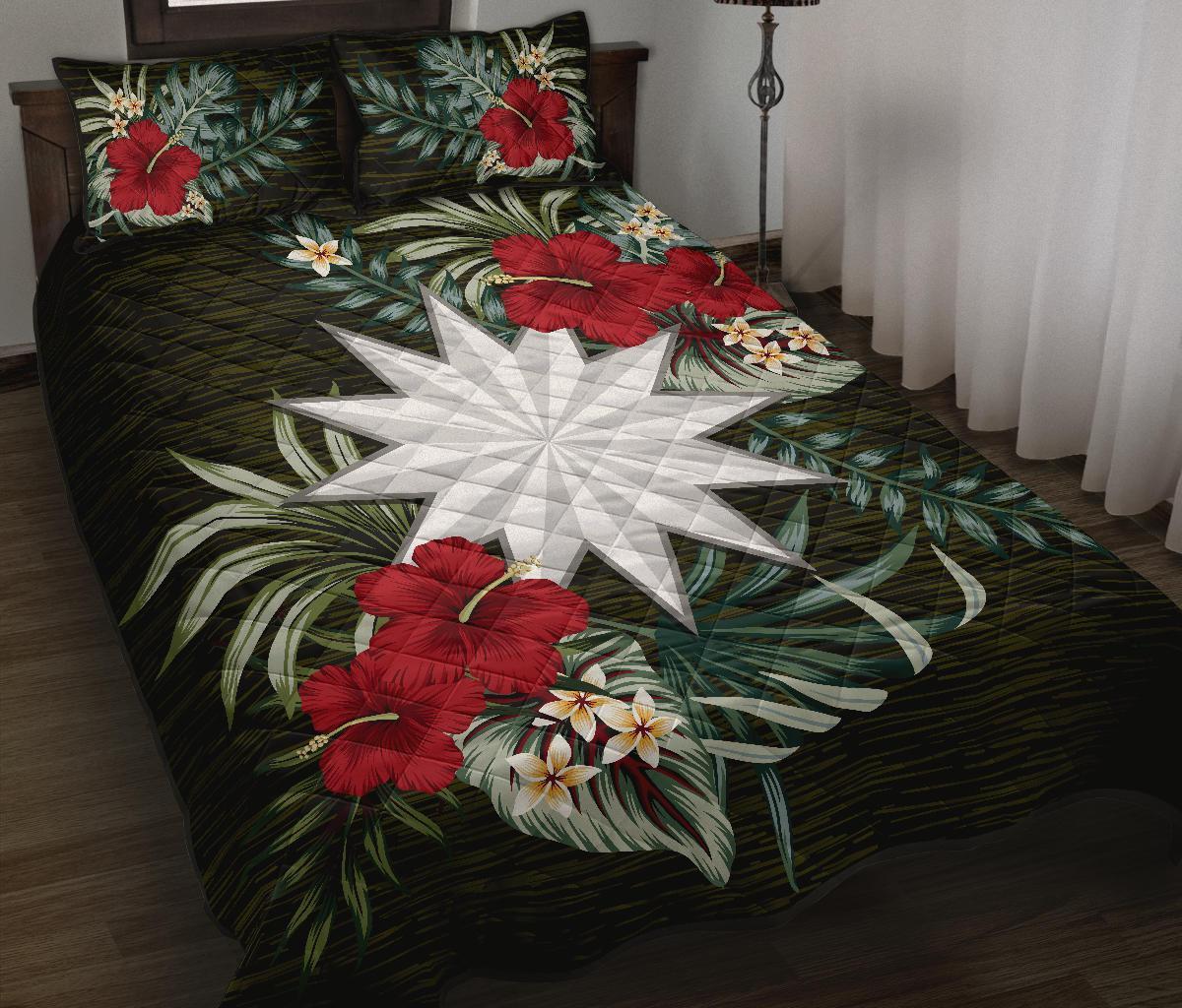 Nauru Polynesian Quilt Bed Set - Special Hibiscus Black - Polynesian Pride