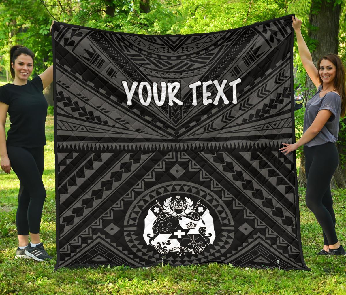 Tonga Personalised Premium Quilt - Tonga Seal With Polynesian Tattoo Style (Black) - Polynesian Pride
