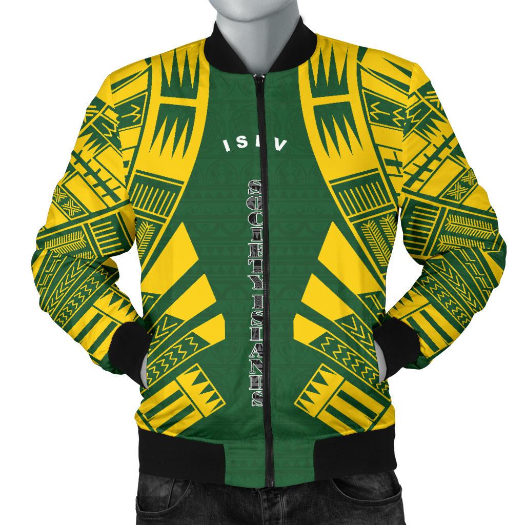 Society Islands Men Bomber Jackets - Polynesian Tattoo Flag White - Polynesian Pride