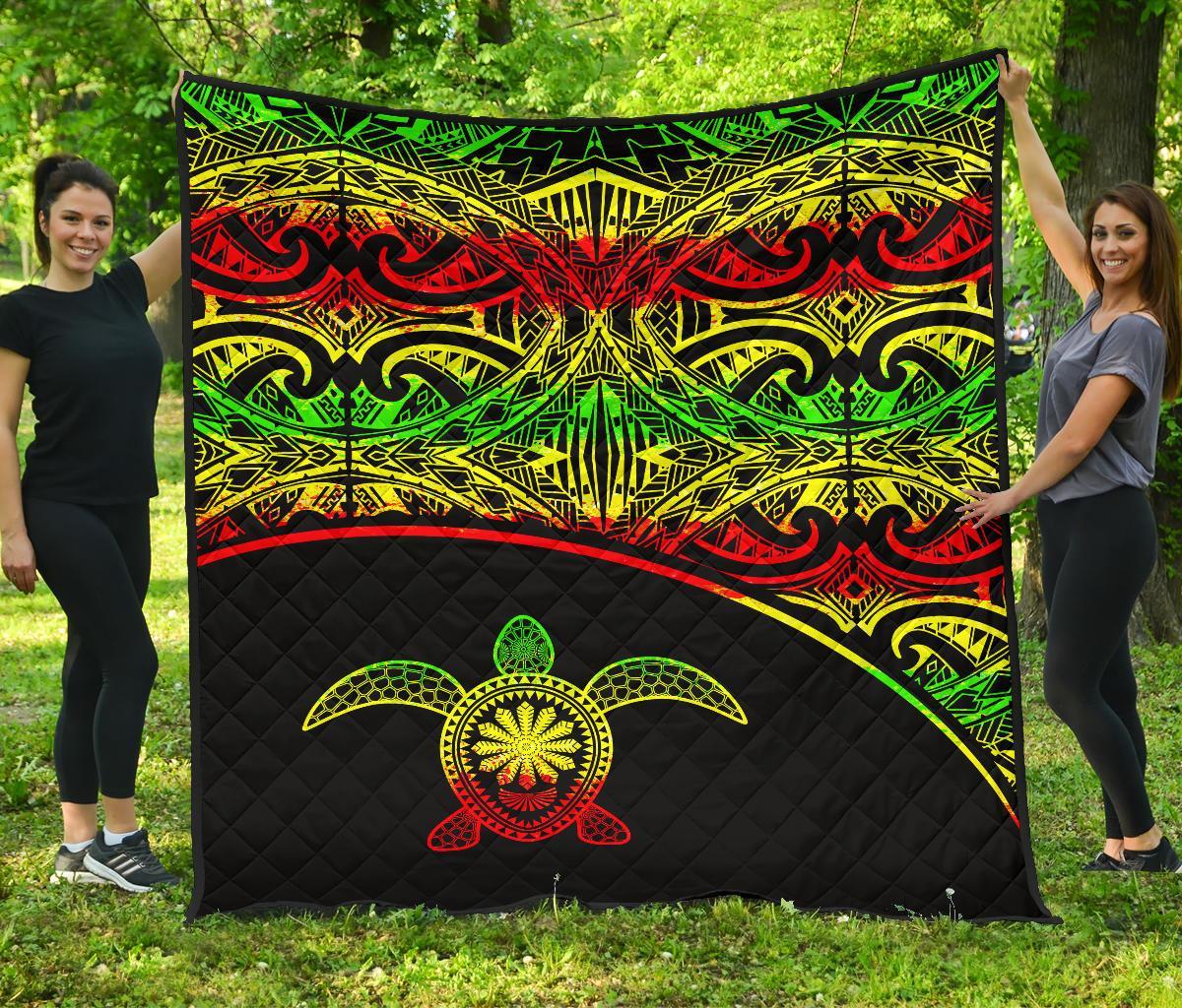 Polynesian Premium Quilt - Reggae Turtle Curve Version - Polynesian Pride