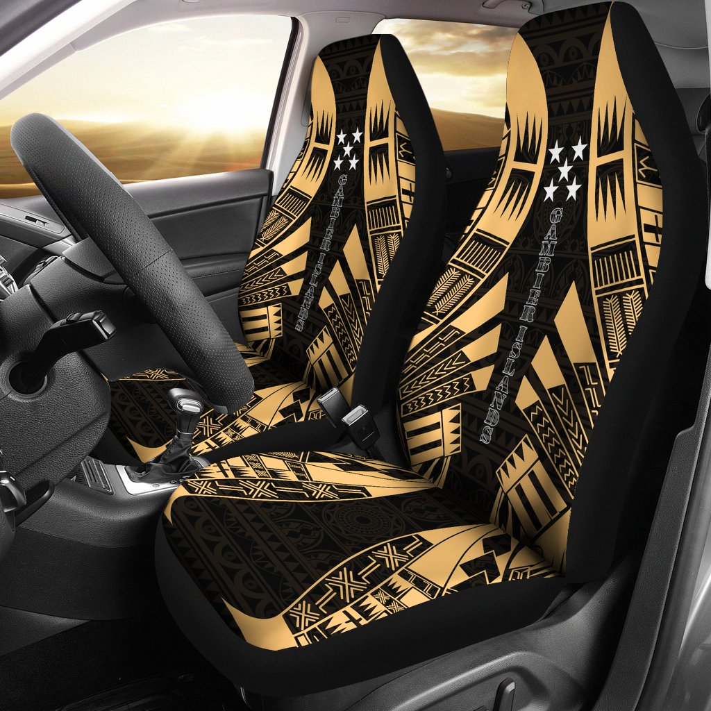 Gambier Islands Car Seat Covers - Polynesian Tattoo Gold Universal Fit Gold - Polynesian Pride