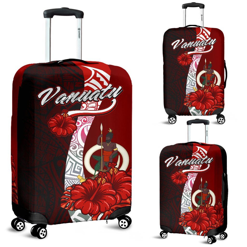 Vanuatu Polynesian Luggage Covers - Coat Of Arm With Hibiscus Red - Polynesian Pride