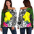 Palau Off Shoulder Sweater - Turtle Plumeria Banana Leaf Black - Polynesian Pride